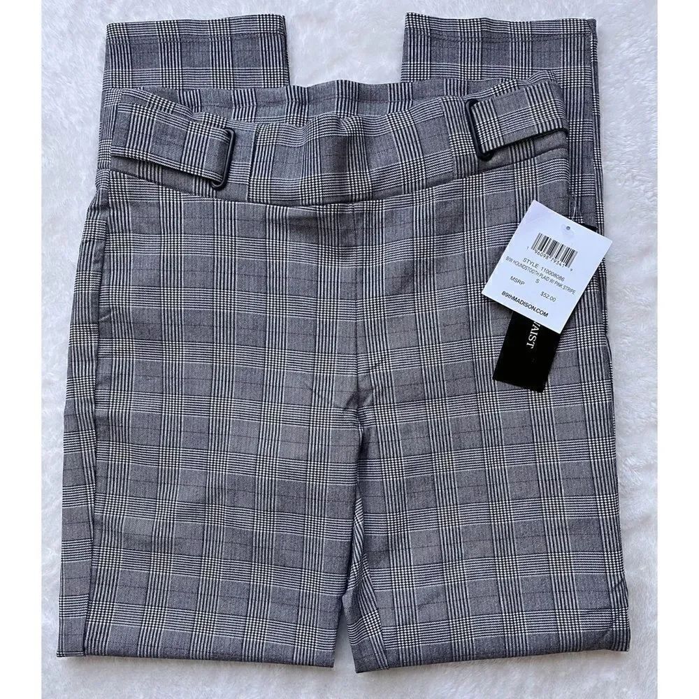 NWT 89th & Madison Black/White Houndstooth Plaid with Pink Stripe Pull-on Pants